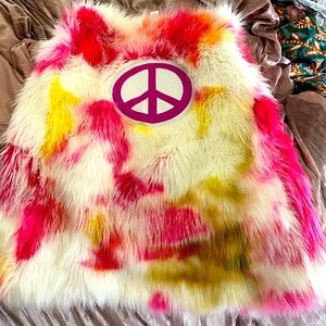 J Valentine pink tie-dyed faux fur hippie vest